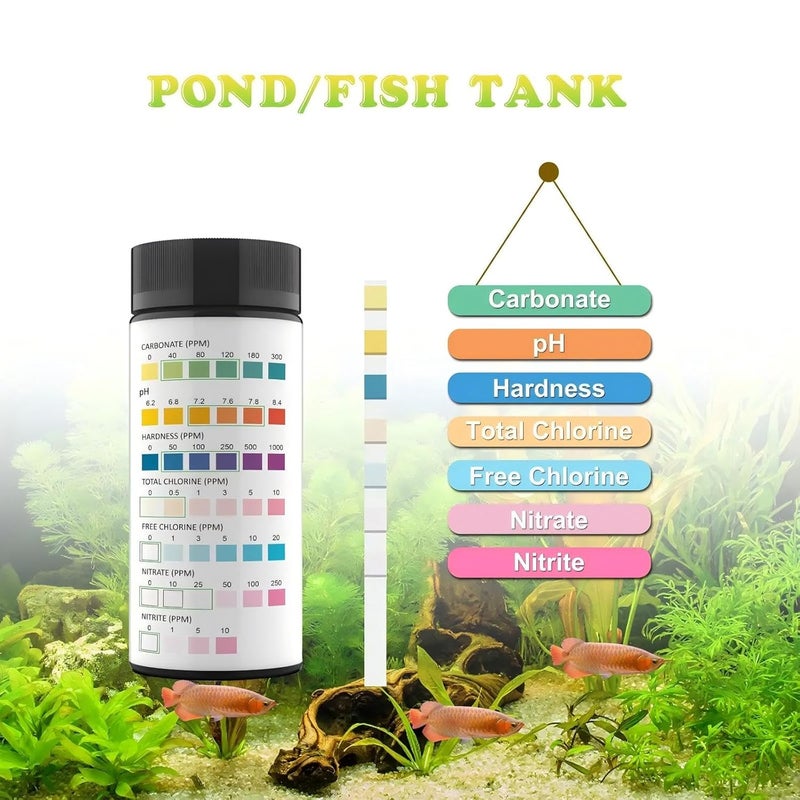 AKSBTEC 7IN1 Aquarium Test Strips - 50 Strips Aquarium Test Kit Fish Tank Test Kit Quick&Accurate Testing Freshwater&Saltwater Nitrate Nitrite Hardness Free Chlorine pH Carbonate Total Alkalinity - Image 3